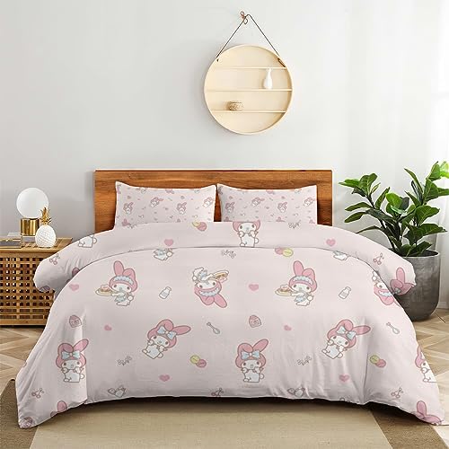 Cartoon Kitten 3-Piece Bed Set Warm and Comfortable Kawaii Bedding Set Cute Soft Microfiber Bedclothes for Boys Girls Kids (Twin, 70