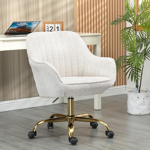 360° Velvet Swivel Chair with High Back, Desk Chair for Home Office Velvet Chair Upholstered Office Chair with Gold Base Swivel Wheels and Adjustable Height Armchair Study Work Stool (Yellow)