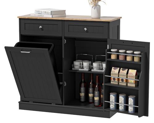 13 Gallon Tilt Out Trash Cabinet Kitchen Waste Bins, Laundry Hamper Tilt Out Pet Proof Hidden Trash Bin for Kitchen Living Room,White