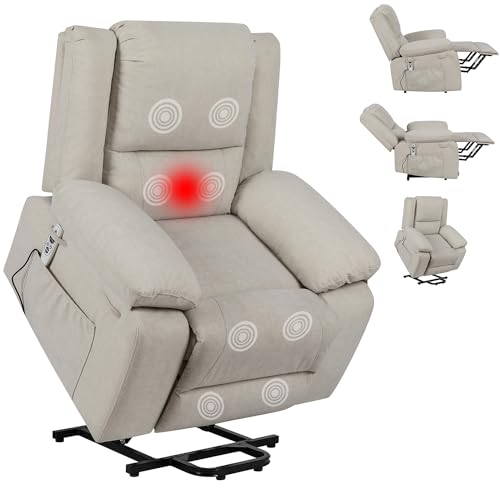 STARSKY Power Lift Recliner Chair Recliners for Elderly with Heat and Massage Recliner Chair for Living Room Electric Single Sofa Seat with Side Pocket and USB Charge Port (Brown)