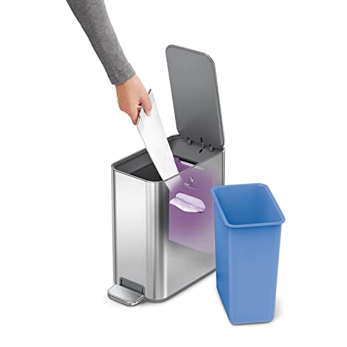 simplehuman Small Bathroom Trash Can with Lid, Stainless Steal Waste Basket, 5 Liter / 1.3 Gallon, Brushed