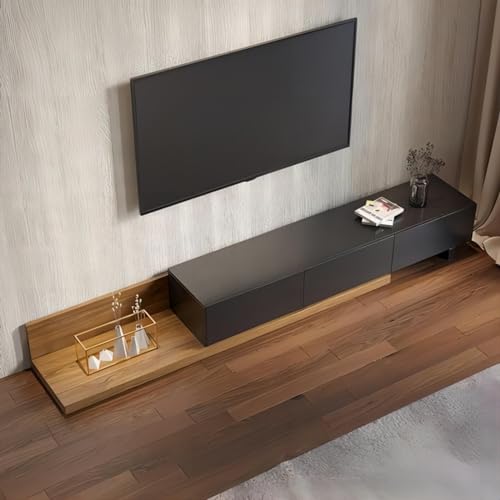 homary Wood Extendable TV Stand Crator Rectangle White and Walnut Media Console with 3-Drawer