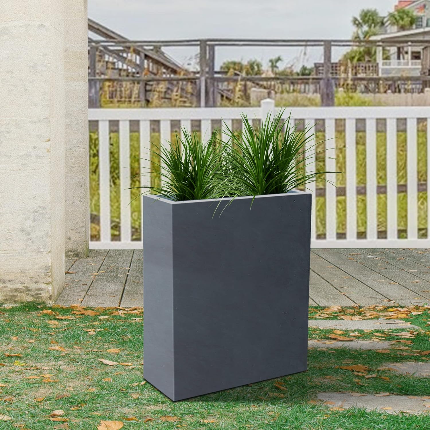 Kante RF0111A-C60121 Lightweight Concrete Modern Long & High Rectangle Planter, Charcoal