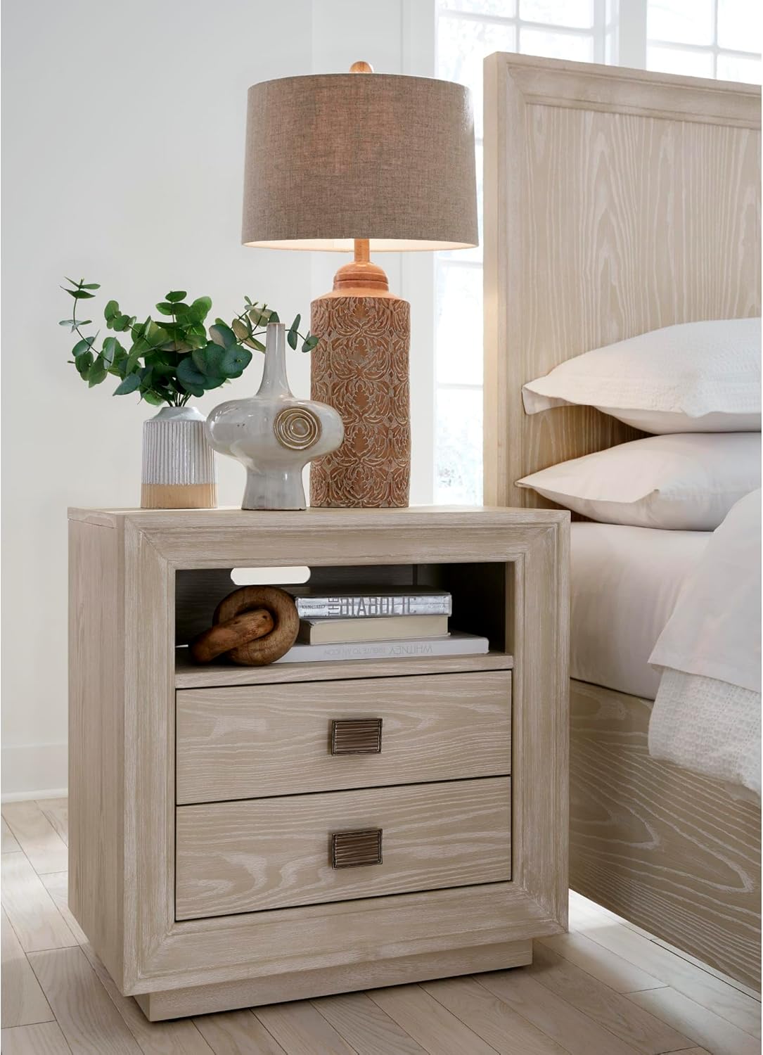 MODUS FURNITURE Maxime Two Drawer USB-Charging Nightstand in Ash