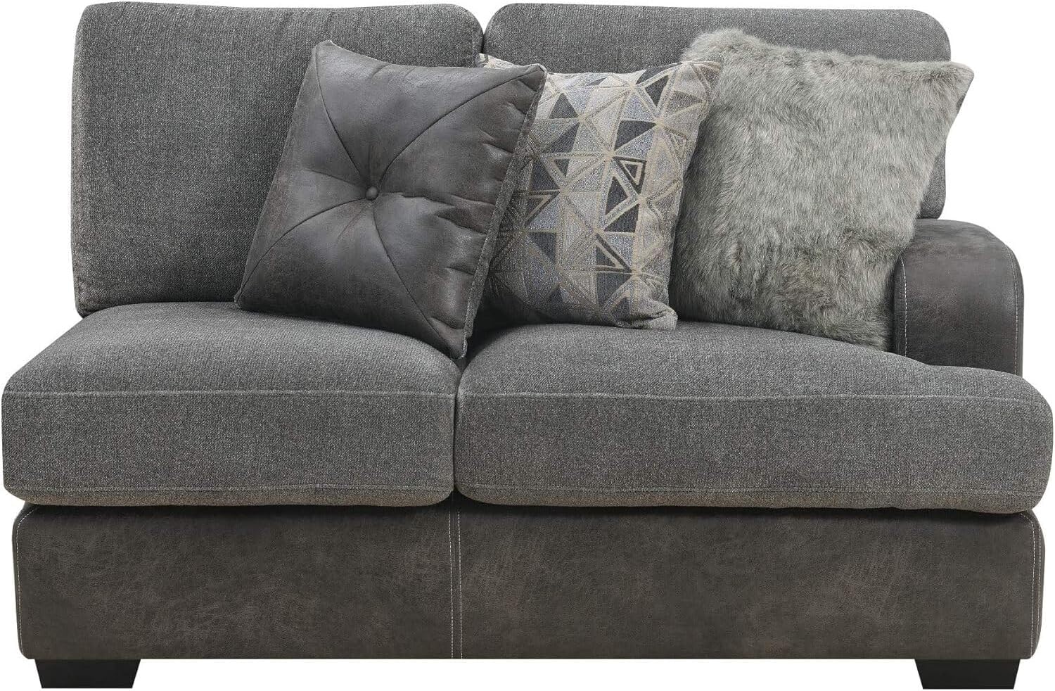 Artisanal Attic Bright Charcoal Tweed and Faux Leather Sectional with Cozy Fabrics and Deep Seating