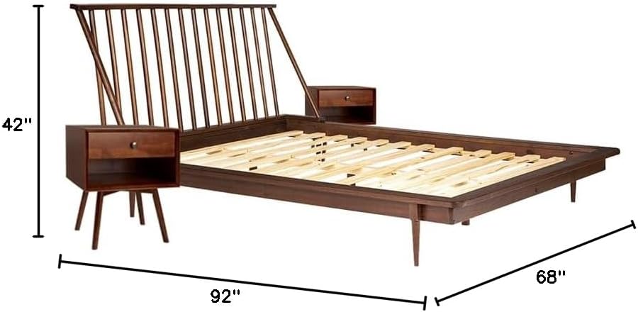 3-Piece Solid Wood Bedroom Set Spindle Bed + 2 nightstands - Walnut