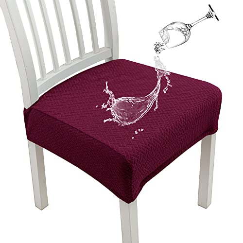 Stretch Jacquard Waterproof Chair Seat Covers for Dining Room, Removable Washable Anti-Dust Chair Seat Protector Slipcovers (Light Gray,Set of 2)