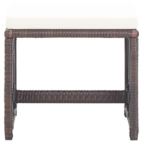 [Outdoor Furniture Set - 2pcs Poly Rattan Bar Stools with Cushions Brown Wicker Stools for Outdoor Bar All-Weather Stools-Beige