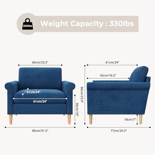 Vesgantti Blue Comfy Accent Chair - Foam Pocket Spring Hybrid Modern Armchair - Upholstered Sofa Chairs for Living Room, Bedroom, Apartment, Home Office - Small Space Seating - Tool-Free Assembly