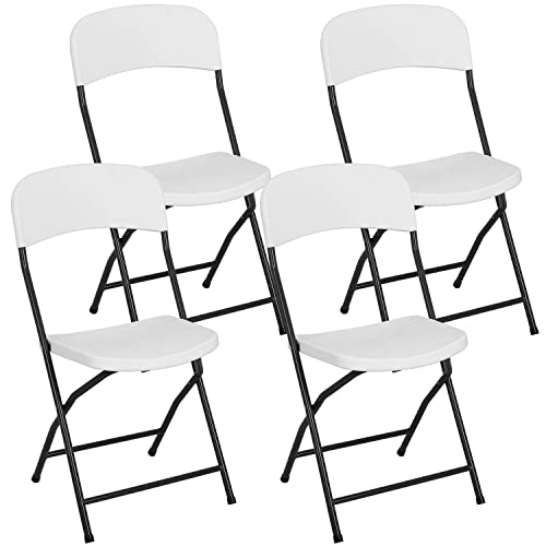 PayLessHere Folding Chairs Set of 6 Plastic Chairs Portable Foldable Metal Folding Chairs with Metal Frame HDPE Backrest and Seat Cushion 265 LBS Capacity for Indoor Use, White