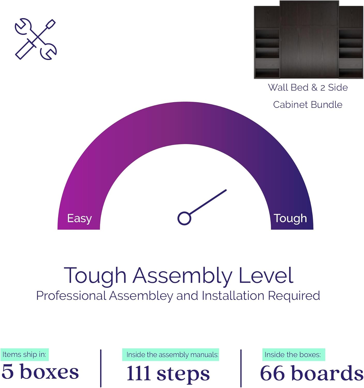Signature Sleep Paramount Full Wall Bed & 2 Side Cabinet Bundle in Gray Oak