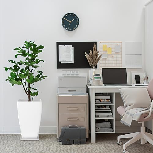 Large Square Tall Planters - 21'' Lightweight Flower Pots with Drainage Design for Indoor/Outdoor (Black, 2 Set)