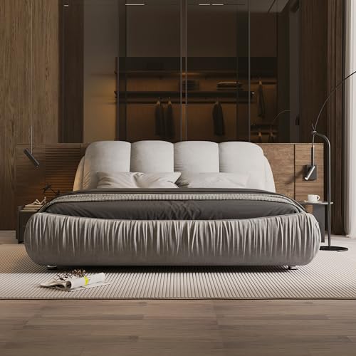 DEINPPA Contemporary Upholstered Bed with Oversized Padded Backrest, King Size Platform Bed|Thickening Pine Wood Slats|No Box Spring Needed|1000Lbs Weight Capacity-for Adult Bedroom-Black