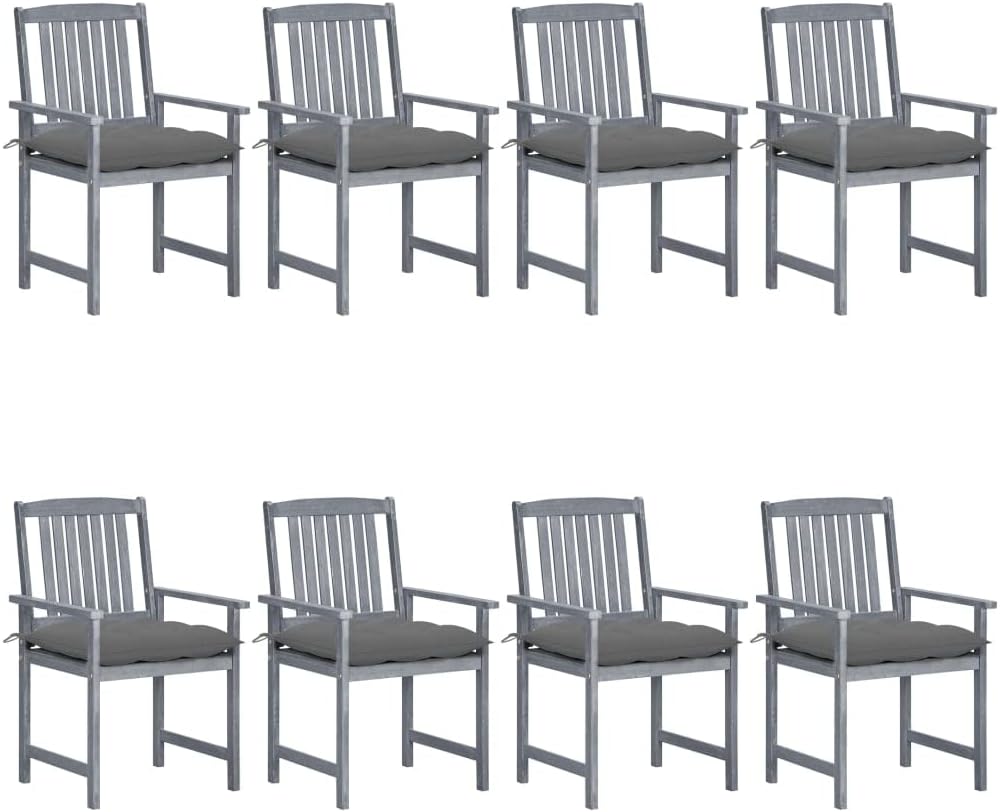 Patio Chairs with Cushions 8 pcs Solid Acacia Wood GrayOutdoor balcony lawn yard high aluminum Patio portable foldingbeach camping dining chairs for adults outside lawn furniture