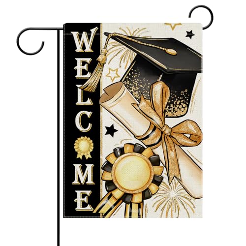 Welcome Summer Flamingo Decorative Garden Flag, Beach Coastal Tropical Palm Leaves Yard Outside Home Decoration, Hawaii Nautical Seasonal Burlap Outdoor Small Decor Double Sided 12 x 18