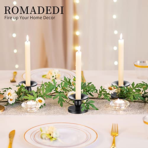 Romadedi Candle Holders for Pillar Candles, Gold Pillar & Taper Candle Holder, Small Metal Candle Stick Candle Holder for Wedding, Dining Room Table Centerpiece, Holiday Decor, 4 Pcs