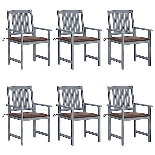 Patio Chairs with Cushions 6 pcs Solid Acacia Wood Gray, Patio Dining Chairs, Outdoor Patio Chairs Set for Garden, Balcony, or Poolside