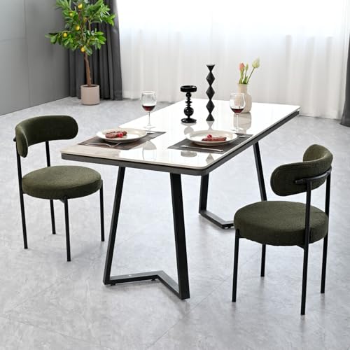 Kitchen Dining Chairs Set of 2, Velvet Dining Chairs with Curved Backrest, Modern Metal Legs Dining Room Chairs with Round Cushion for Living Room Green One size