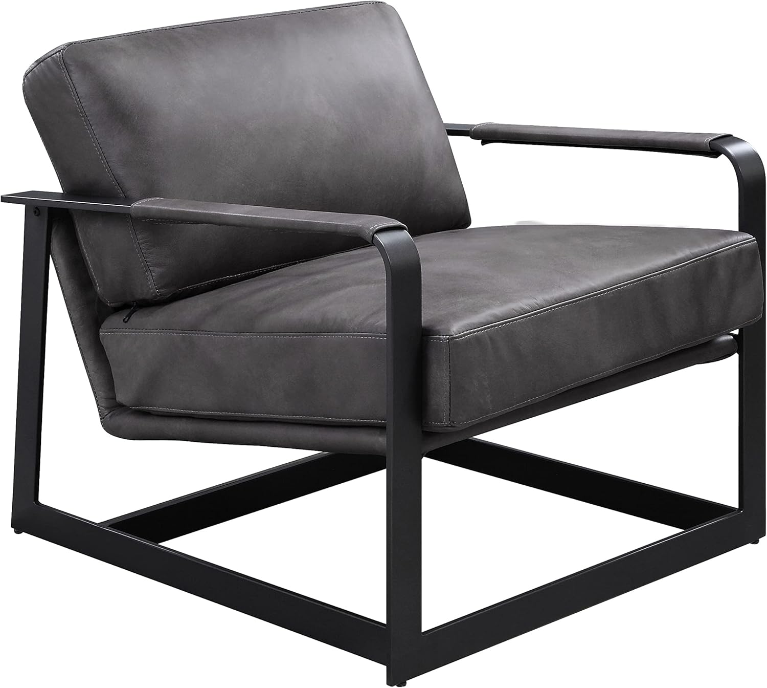Acme Locnos Top Grain Leather Upholstered Accent Chair in Gray and Black
