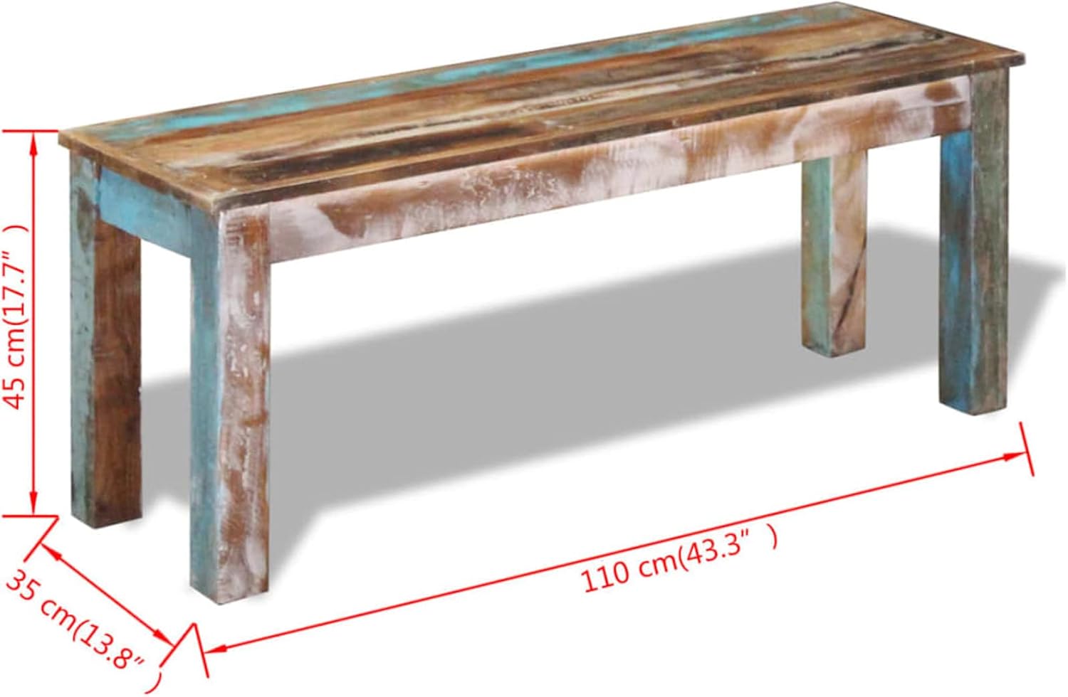 Tidyard Rustic Bench Reclaimed Wood Entryway Bench Seat Chair Pure Handmadefor for Hallway Living Room 43.3 x 13.8 x 17.7 in