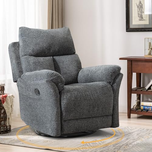 ANJ Swivel Rocker Recliner Nursery Chair, Manual Glider Rocking Recliner Chairs for Adults, Small Recliners for Small Space, 360° Swivel Lazy Boy Recliner Chairs for Living Room, rv, Smoky Grey