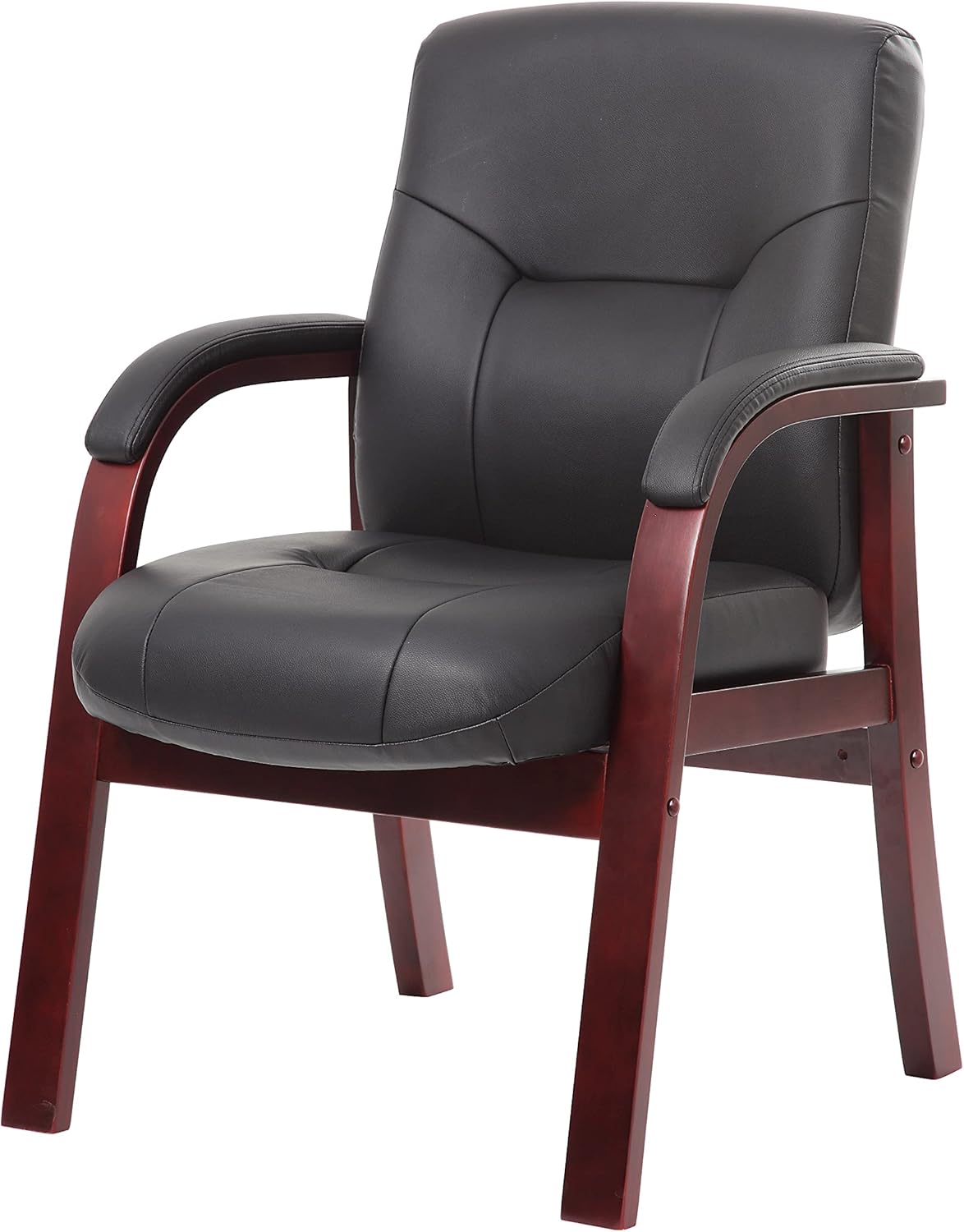 Boss Office Products Executive Leather Guest Chair with Mahgany Finish in Black