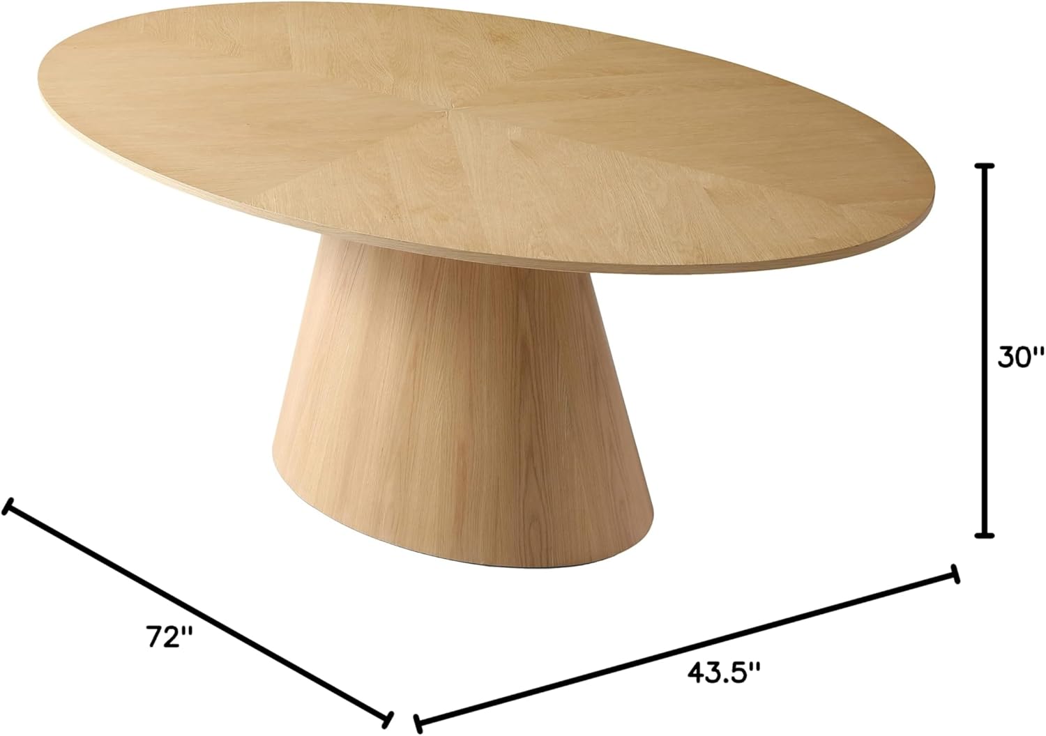 Meridian Furniture Gavin Collection Mid Century Oval White Oak Wood Dining Table, 72