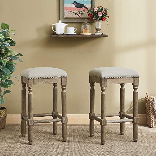 Ball & Cast Counter Height Barstool Upholstered Counter Stool Weathered Oak Finish 2-Pack 26