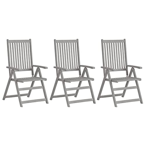 Patio Reclining Chairs with Cushions 8 pcs Gray Acacia Wood, Patio Dining Chairs, Outdoor Patio Chairs Set for Garden, Balcony, or Poolside