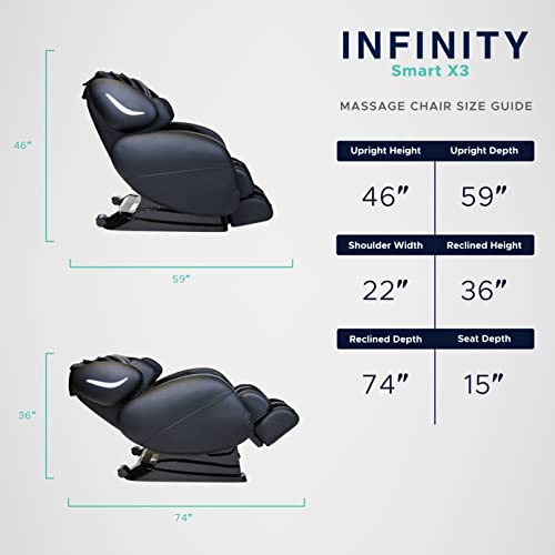 Infinity Smart Chair X3 3D/4D Massage Chair with S-Track Reclining, Spinal Decompression Stretch, Bluetooth Audio Compatibility, Lumbar Heat, Chromotherapy, and Reflexology Foot Rollers, (Black)