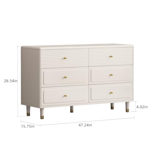 White Dresser，6 Drawer Dresser for Bedroom, Modern Bedroom Dresser with Deep Drawer，Storage Cabinet Dresser Organizer for Nursery，Closet，Living Room