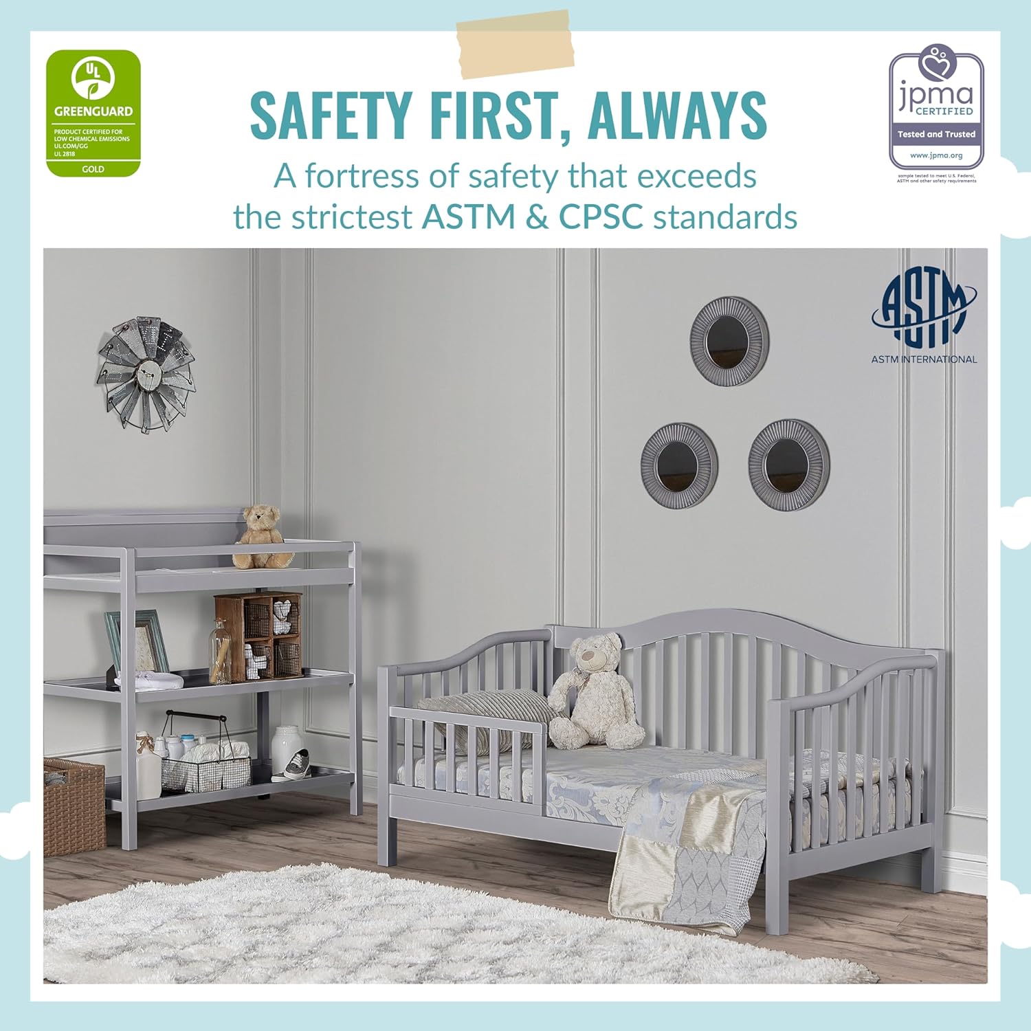 Austin Toddler Day Bed in Pebble Grey, Greenguard Gold Certified