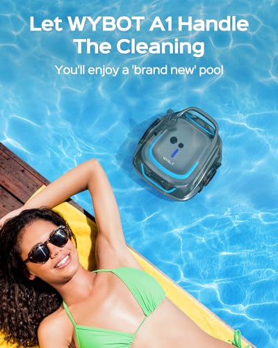 (New Upgraded) WYBOT A1 Cordless Robotic Pool Cleaner, Automatic Pool Vacuum with 120 Mins, Double Filters, LED Indicator, Fast Charging, Ideal for Above Ground Flat Pools - White