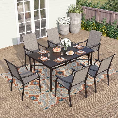 PHI VILLA 9 pcs Outdoor Dining Table and Chairs,Sling Chairs with Textilene Fabric and Extendable Metal Dining Table, Durable,Sturdy and Rustproof Outdoor Dining Set for Outside