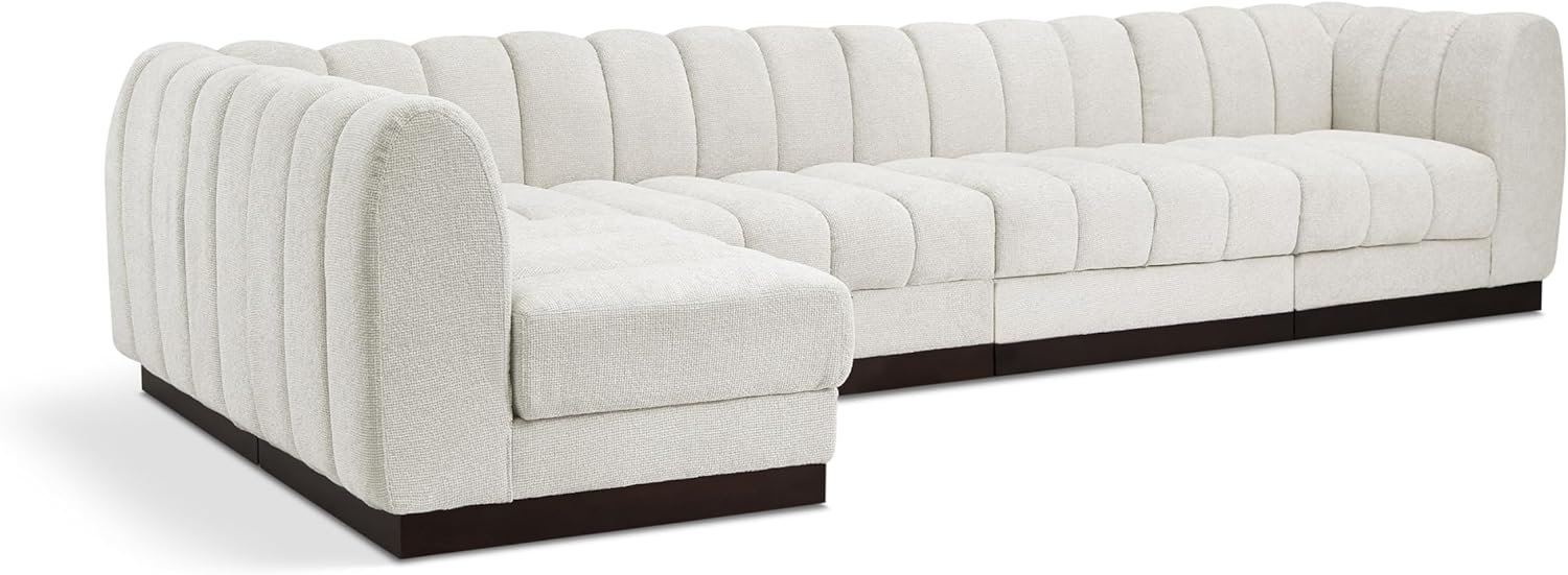 Meridian Furniture Quinn Collection Modern | Contemporary Modular Sectional with Soft Chenille Cross Hatched Fabric, Solid Wood Espresso Base, 133