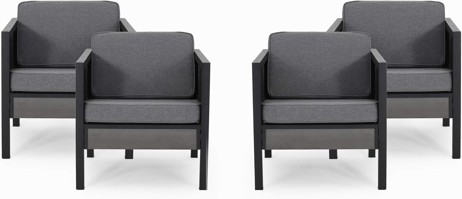 GDFStudio Outdoor Club Chair with Cushions (Set of 4), Gray and Black