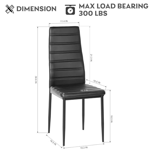 Wonder Comfort Modern Leather Dining Chairs Set of 4, Armless Kitchen Seat with High Back/Metal Frame/Footpads for Living Reception Waiting Room Bedroom, Black