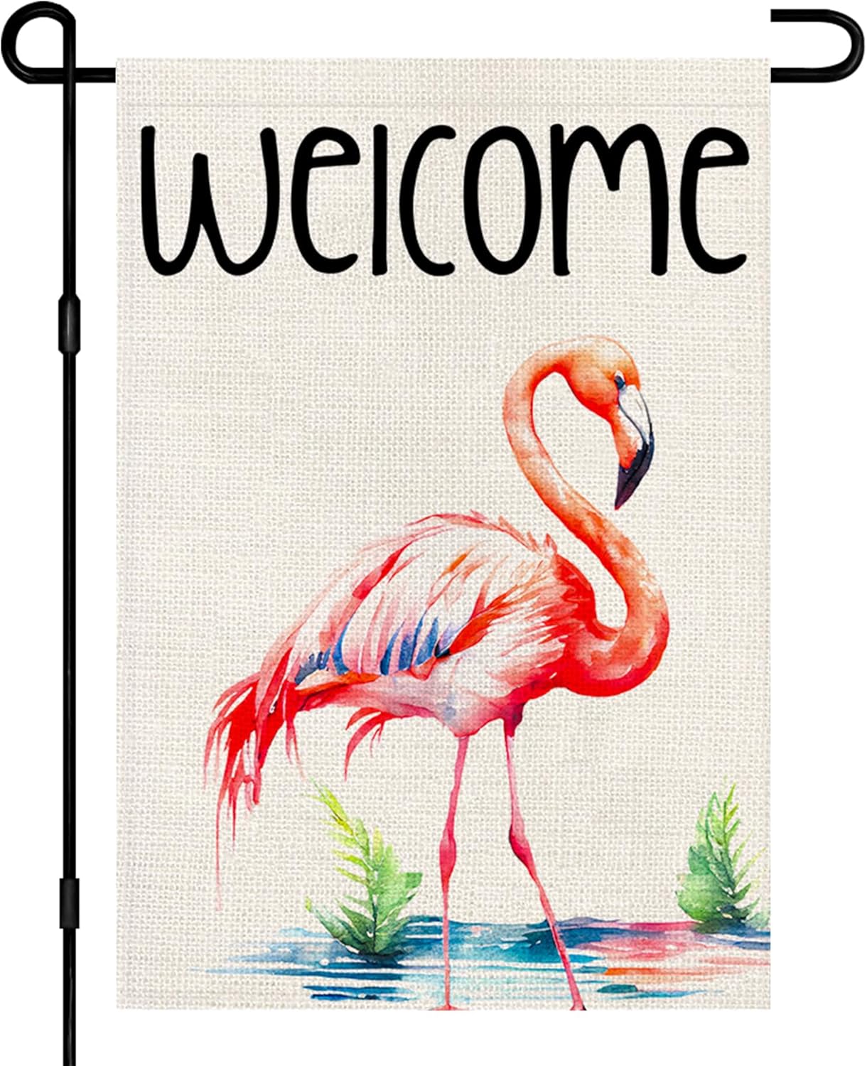 Summer Welcome Garden Flags 12x18 Vertical Double Sided, Flamingo Small Sign Farmhouse Holiday Outside Decorations Burlap Yard Flag DF488