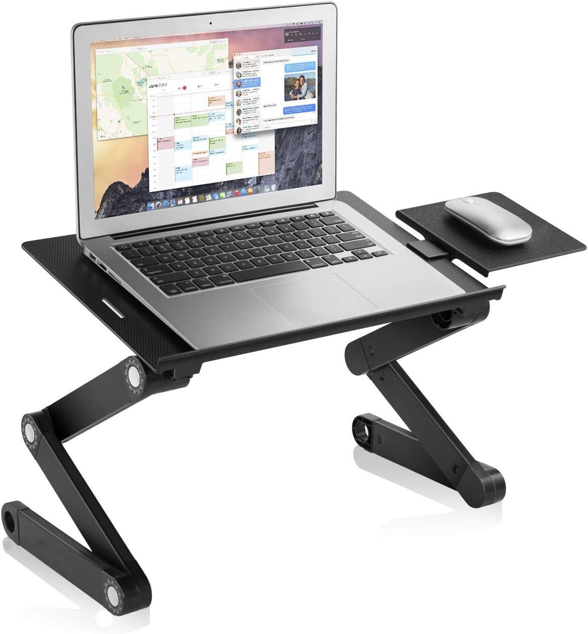 Trendy Moon Portable Adjustable Aluminum Laptop Desk/Stand/Table Vented with 2 CPU Cooling Fans Mouse Pad Side -Light Weight Ergonomic TV Bed Lap Tray Stand Up/Sitting-Black