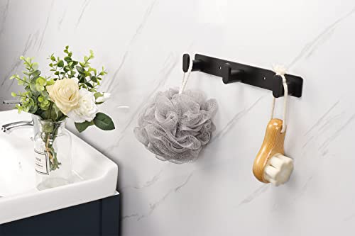 TocTen Coat Rack Wall Mounted - Heavy Duty Wall Hooks 304 Stainless Steel Coat Hook Rail with 4 Hanging Hooks, Towel Hook Rack for Coat/Hat/Towel/Key/Entryway/Bathroom(Black, 2 Pack 4 Hook)