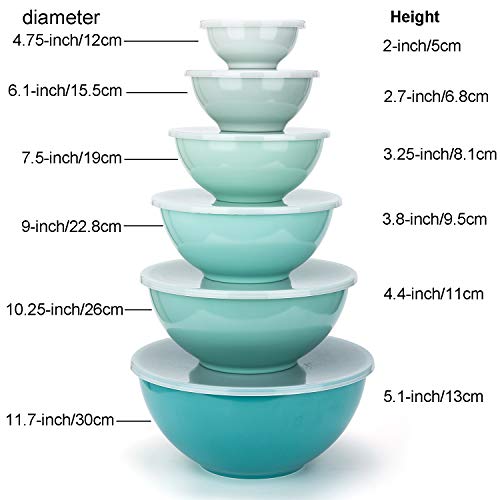 6-Piece Nesting Melamine Mixing Bowl Set with Lids, Teal Assorted Colors