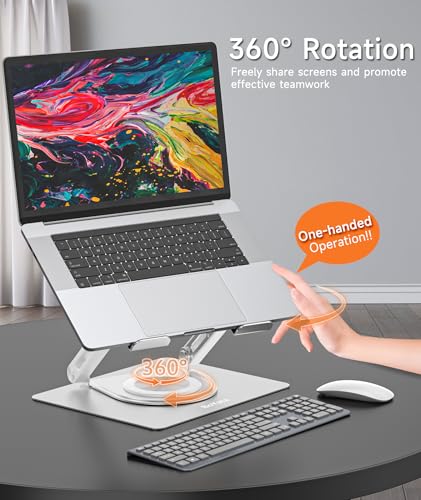 BoYata Laptop Stand for Desk with 360° Swivel Base, Ergonomic Adjustable Laptop Riser Holder, Notebook Computer Stand with Larger Heat-Vent Compatible for MacBook, HP, Dell, Lenovo (10-17