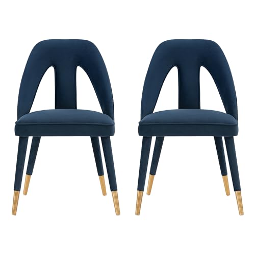 Manhattan Comfort Neda Modern Velvet Dining Chairs with Elegant T-Shaped Back Design, High Density Foam Padding & Wood Frame with Metal Brushed Gold Tips, Large, Olive Green