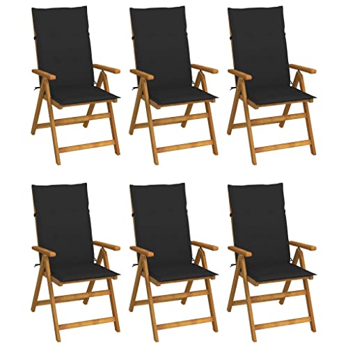 Folding Patio Chairs 6 pcs with Cushions Solid Acacia Wood, Patio Dining Chairs, Bar Stools, Outdoor Seating for Outdoor Relaxation and Entertaining in Your Backyard or Poolside