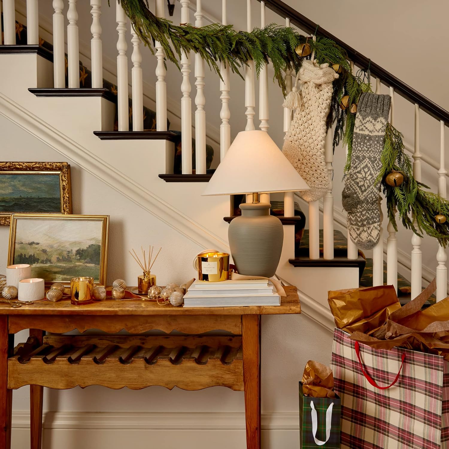 Thymes Frasier Fir Gilded Gold 3-Wick Candle - Scented Candle with a Crisp Just-Cut Forest Fragrance - Luxury Home Fragrance - Elegant Holiday Candle - Gold Jar Candle (17 oz)