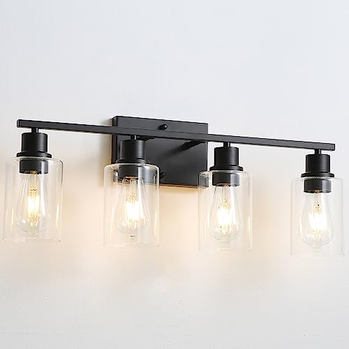 Bathroom Light fixtures Set of 2, Brushed Nickel Vanity Lights with Glass Shade, Farmhouse Modern Wall sconces for Mirror,Bedroom,Living Room