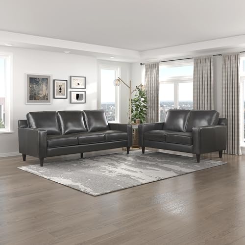 Lexicon Yesenia Leather Match Living Room Sofa Set, 2-Piece, Gray