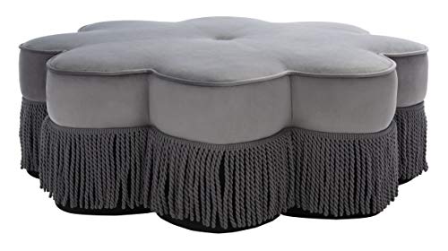 Safavieh Home Tanith Dark Grey Velvet Flower Ottoman