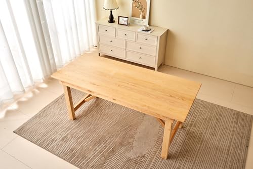 6-8 People 6FT Ash Wood Table Rectangular, Kitchen Dining Table, Modern Conference Desk Table for Office-Natural