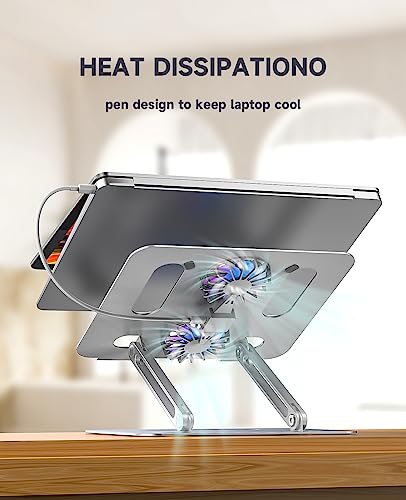 Laptop Stand with Fan Cooling | Portable & Adjustable Ventilated Aluminum Stand for MacBook, MacBook Pro, iMac | Height Raise & Cooler for 12